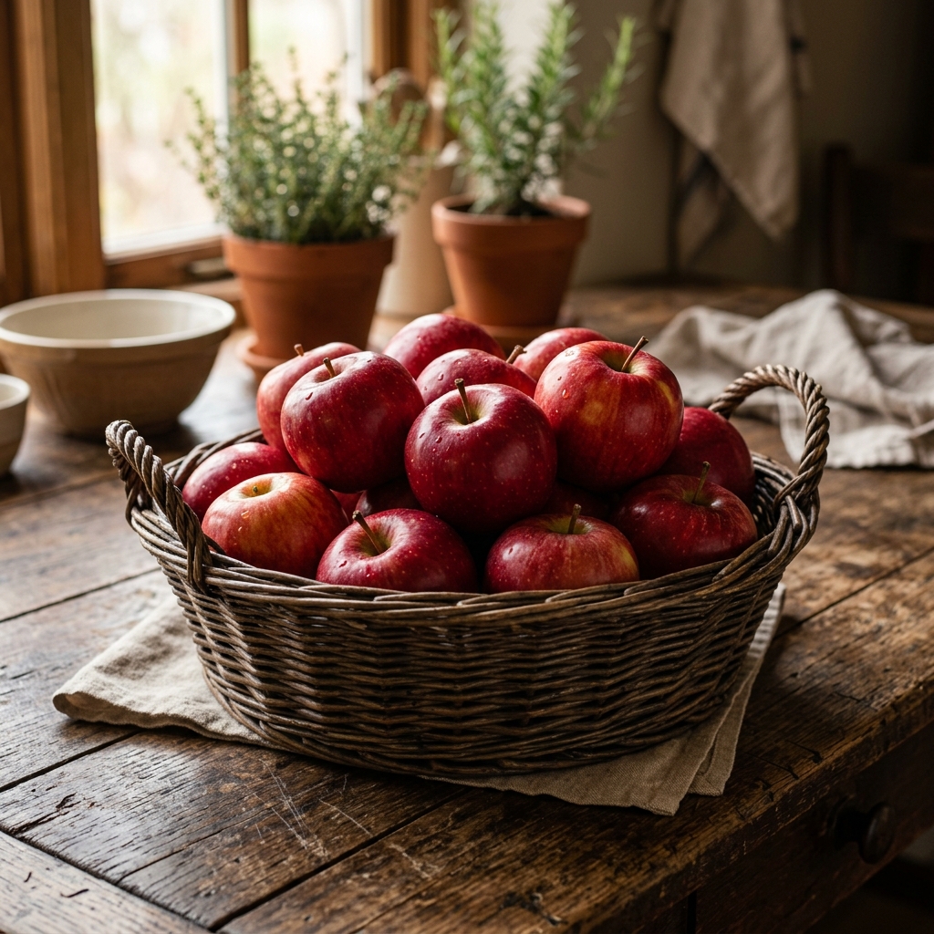 Fresh red apples in a basket